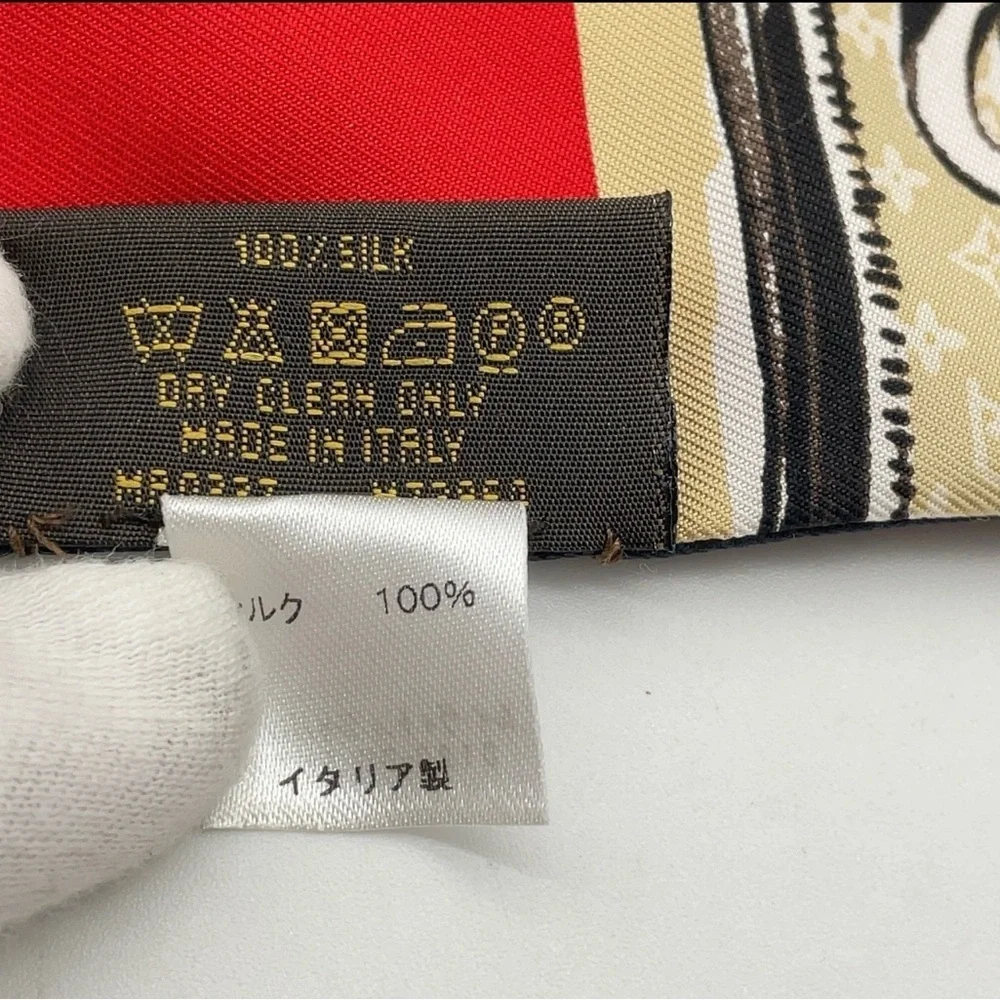 Auth Louis Vuitton Twilly Monogram Bandeau Red Silk Scarf/WB
